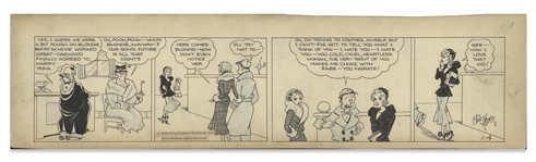 Chic Young Hand-Drawn Blondie Comic Strip From 1932 Titled Her Caveman! -- Dagwoods Jealous That Blondie Is Engaged to Another Man